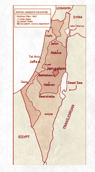 The End of the British Mandate of Palestine 1947 Patrician Plan - Accepted by the Jews and Rejected by the Arabs - with 5 Arab Nation in 1948 Declaring War of the Fledgling Jewish State _ And Israel to the Surprise of All won that War and Increased the Size of Her Territory - Isreal's Territory was the Cream Coloured Land and the Orange was the Arabs Land in the 1947 Patrician Plan